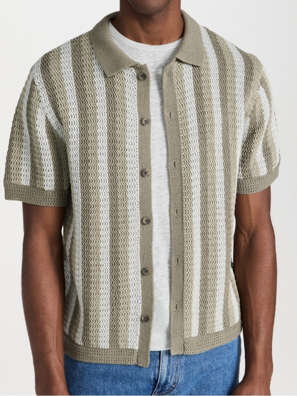 Vince Crochet Stripe Button Down Shirt